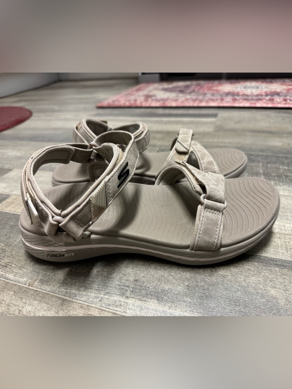 Skechers Women's Neutral Taupe Arch-Fit Adjustable Sandals Sz-US-8 Relaxed Fit